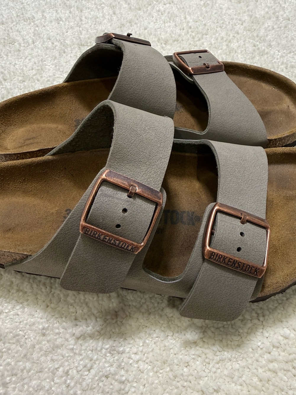 Birkenstock Women’s Two-Strap Sandals in Gray with Brown Footbed - Picture 6 of 14